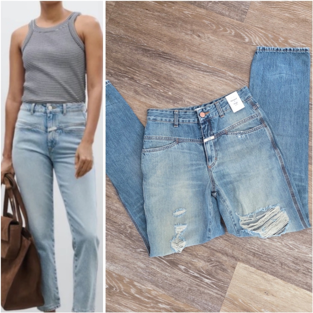 Closed Relaxed Fit High Waist Distressed Blue Jeans NWT Straight Leg Organic